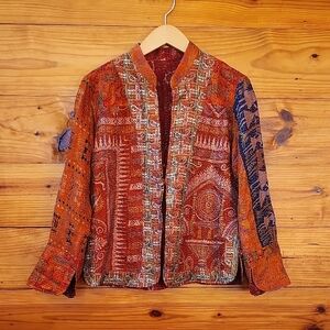 Kantha Patterned Boho Artisan Made Lightweight Spring Reversible Jacket M